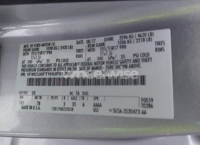 Photo 9 of 2017 Ford Escape S (VIN 1FMCU0F71HUF01260)