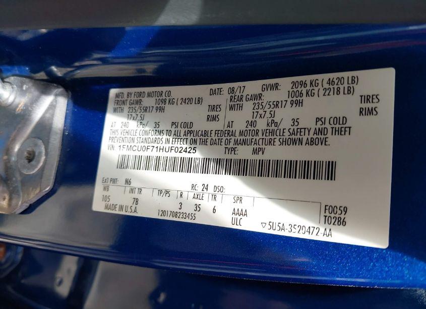 Photo 9 of 2017 Ford Escape S (VIN 1FMCU0F71HUF02425)