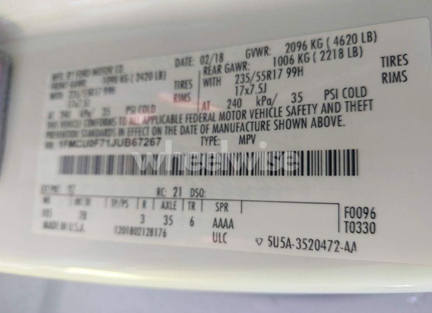 Photo 9 of 2018 Ford Escape S (VIN 1FMCU0F71JUB67267)