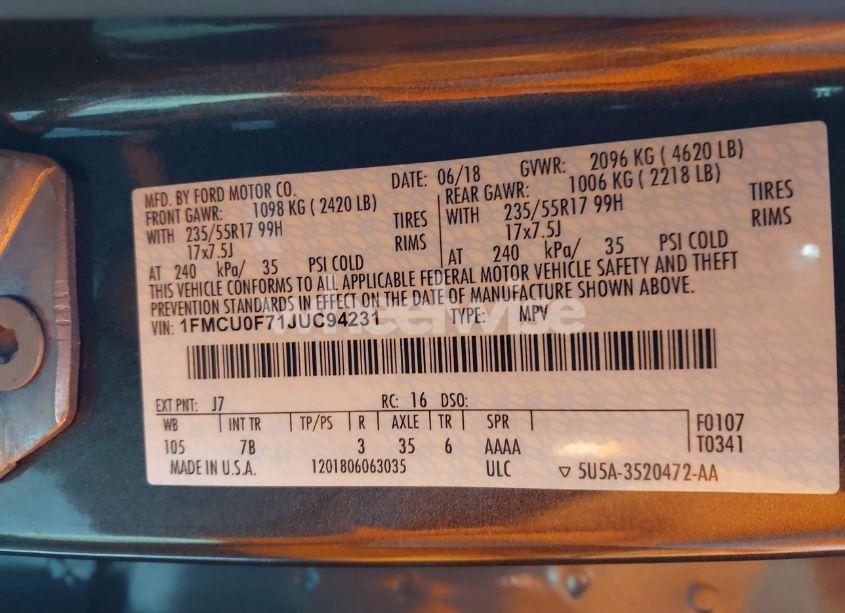 Photo 9 of 2018 Ford Escape S (VIN 1FMCU0F71JUC94231)