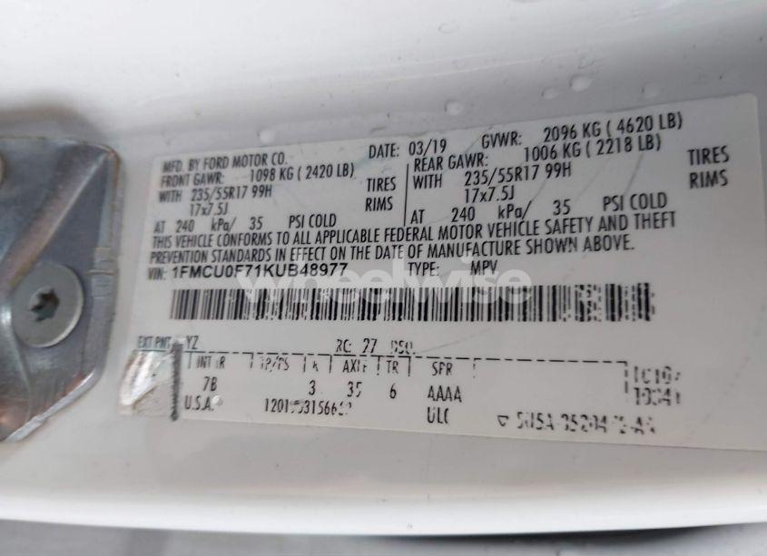 Photo 9 of 2019 Ford Escape S (VIN 1FMCU0F71KUB48977)