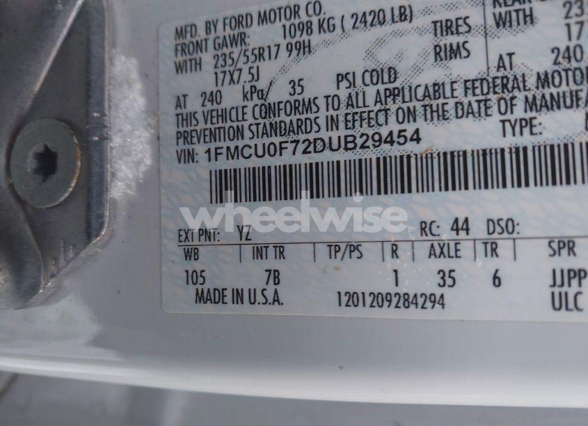 Photo 9 of 2013 Ford Escape S (VIN 1FMCU0F72DUB29454)