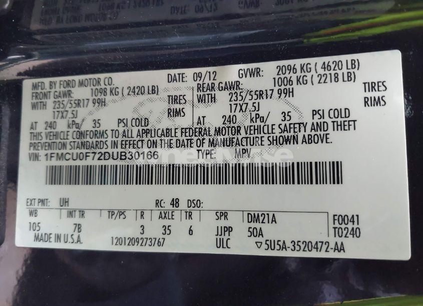 Photo 9 of 2013 Ford Escape S (VIN 1FMCU0F72DUB30166)