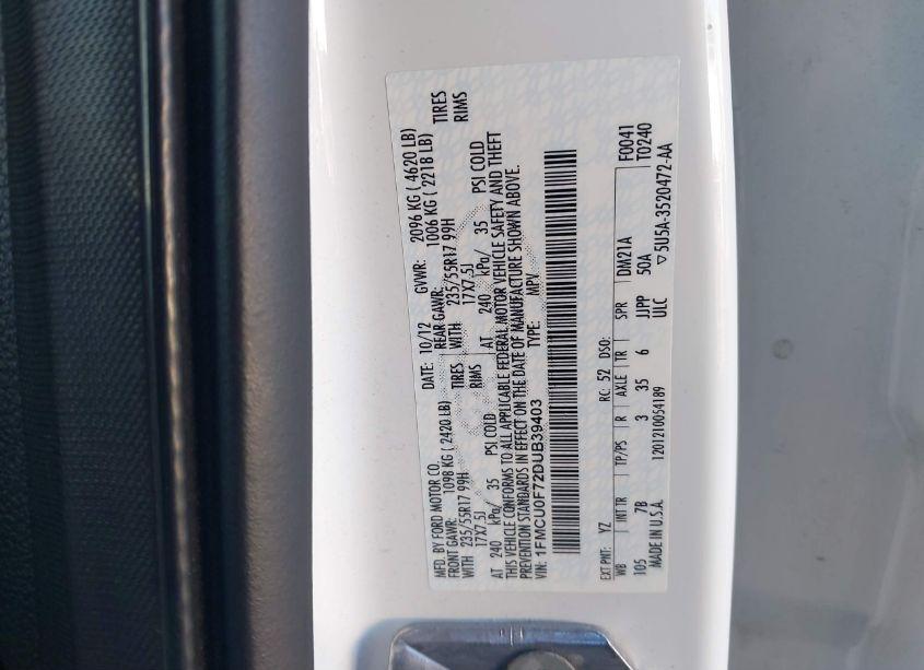 Photo 9 of 2013 Ford Escape S (VIN 1FMCU0F72DUB39403)