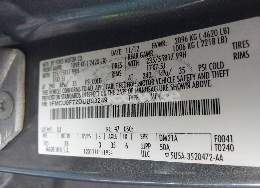 Photo 9 of 2013 Ford Escape S (VIN 1FMCU0F72DUB93249)