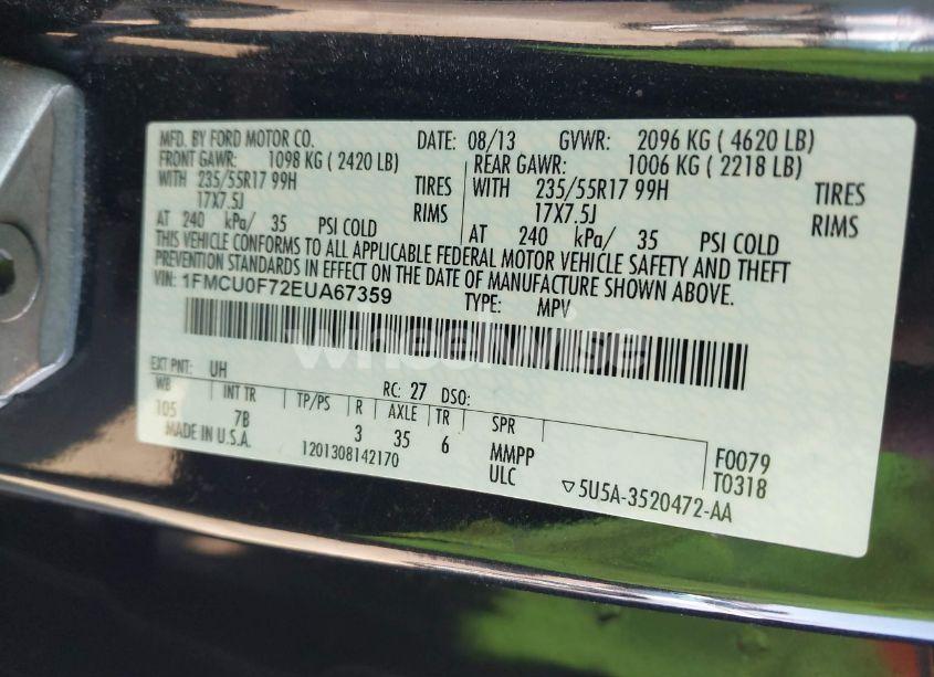 Photo 9 of 2014 Ford Escape S (VIN 1FMCU0F72EUA67359)