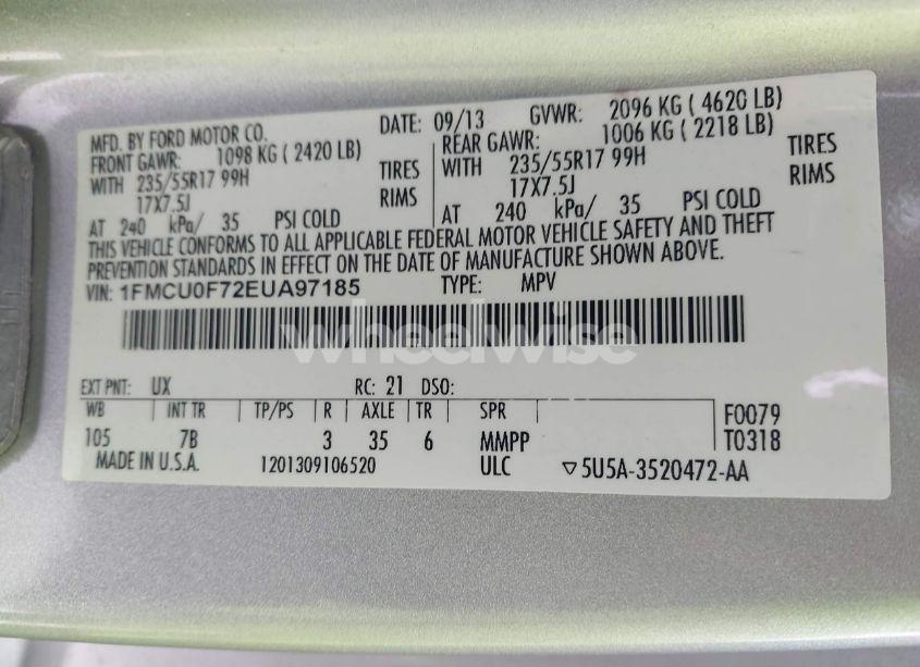 Photo 9 of 2014 Ford Escape S (VIN 1FMCU0F72EUA97185)