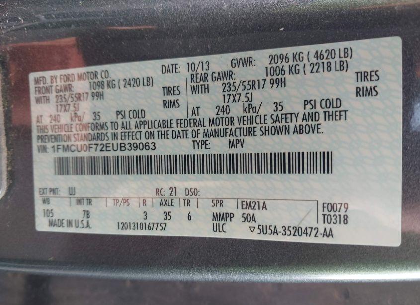 Photo 9 of 2014 Ford Escape S (VIN 1FMCU0F72EUB39063)