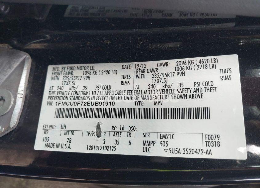 Photo 9 of 2014 Ford Escape S (VIN 1FMCU0F72EUB91910)