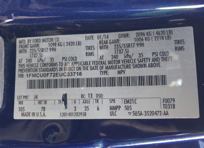 Photo 9 of 2014 Ford Escape S (VIN 1FMCU0F72EUC33718)