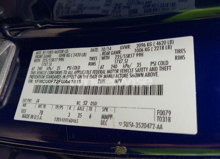 Photo 9 of 2015 Ford Escape S (VIN 1FMCU0F72FUA41815)