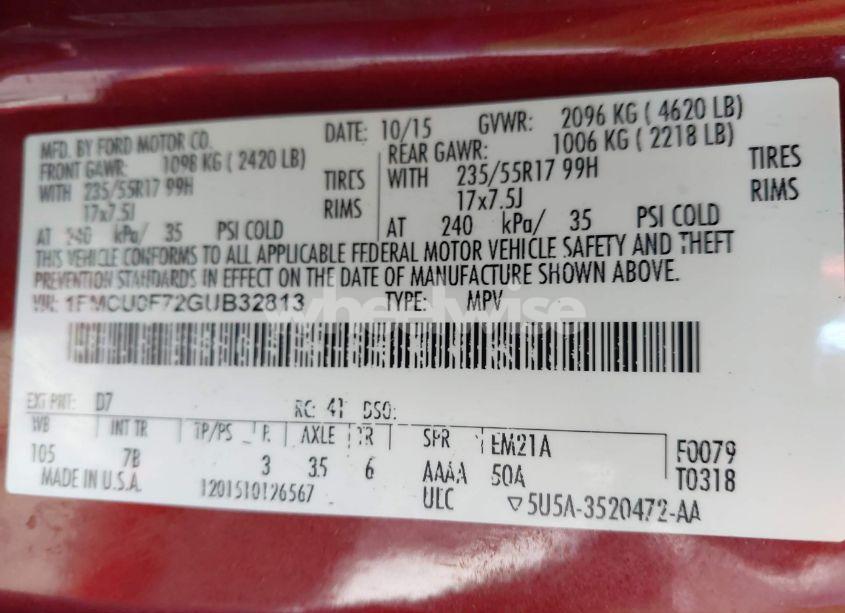 Photo 9 of 2016 Ford Escape S (VIN 1FMCU0F72GUB32813)