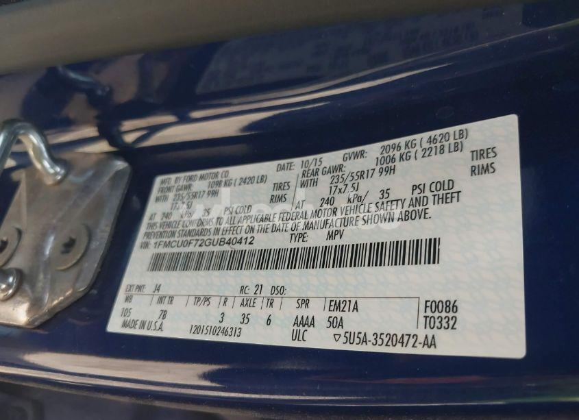 Photo 9 of 2016 Ford Escape S (VIN 1FMCU0F72GUB40412)