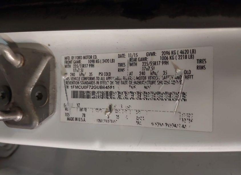 Photo 9 of 2016 Ford Escape S (VIN 1FMCU0F72GUB64581)