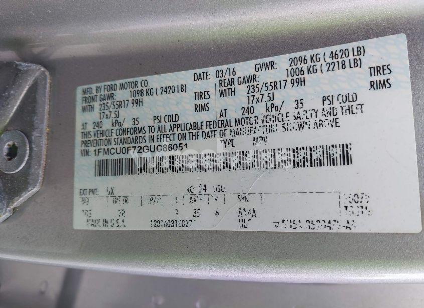 Photo 9 of 2016 Ford Escape S (VIN 1FMCU0F72GUC86051)