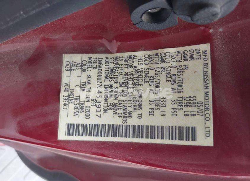 Photo 9 of 2007 Nissan Frontier SE (VIN 1FMCU0F72HU******)