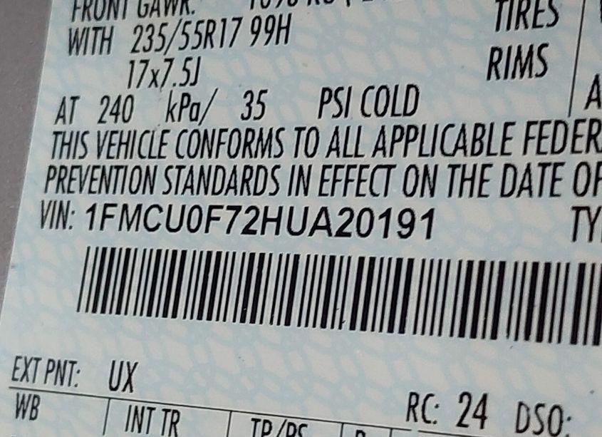 Photo 9 of 2017 Ford Escape S (VIN 1FMCU0F72HUA20191)