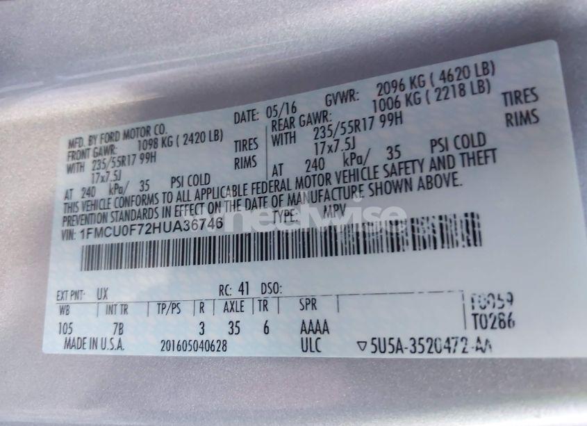 Photo 9 of 2017 Ford Escape S (VIN 1FMCU0F72HUA36746)