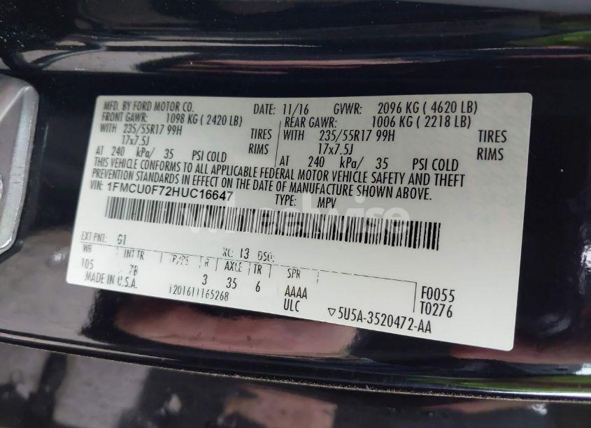 Photo 9 of 2017 Ford Escape S (VIN 1FMCU0F72HUC16647)