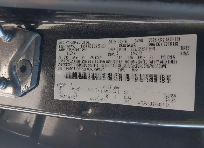 Photo 9 of 2017 Ford Escape S (VIN 1FMCU0F72HUC49020)