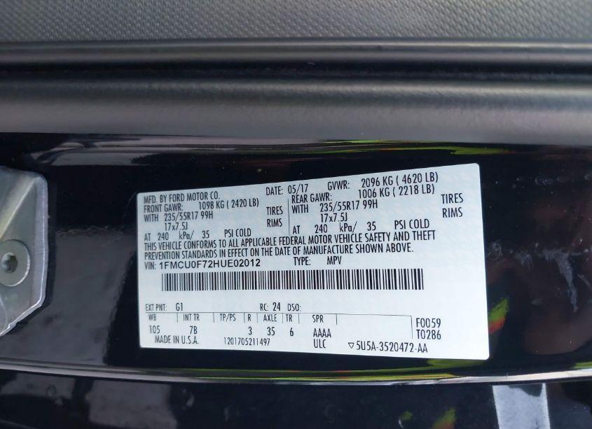 Photo 9 of 2017 Ford Escape S (VIN 1FMCU0F72HUE02012)