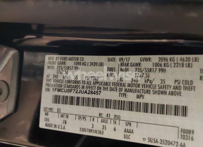 Photo 9 of 2018 Ford Escape S (VIN 1FMCU0F72JUA28457)