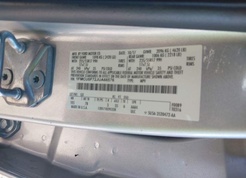 Photo 9 of 2018 Ford Escape S (VIN 1FMCU0F72JUA66576)