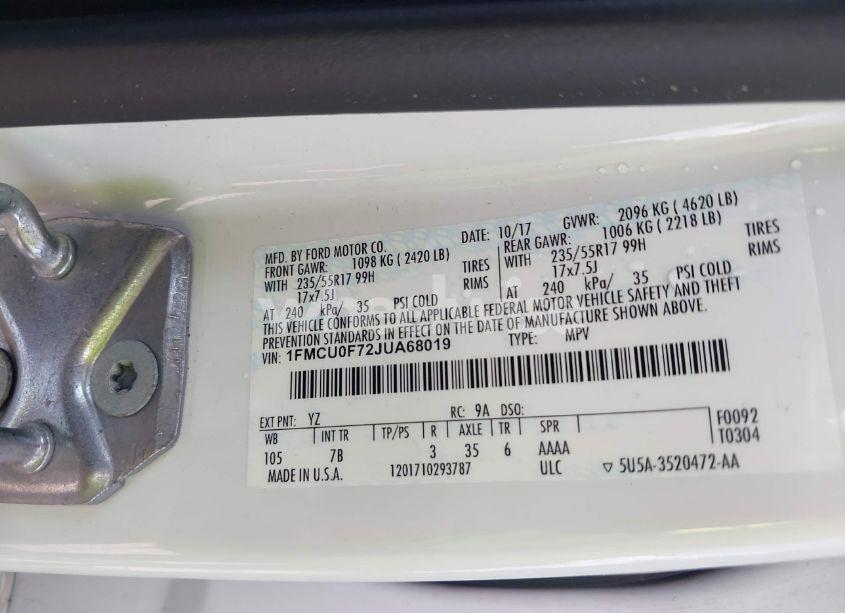 Photo 9 of 2018 Ford Escape S (VIN 1FMCU0F72JUA68019)