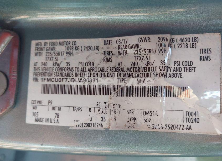 Photo 9 of 2013 Ford Escape S (VIN 1FMCU0F73DUA90891)