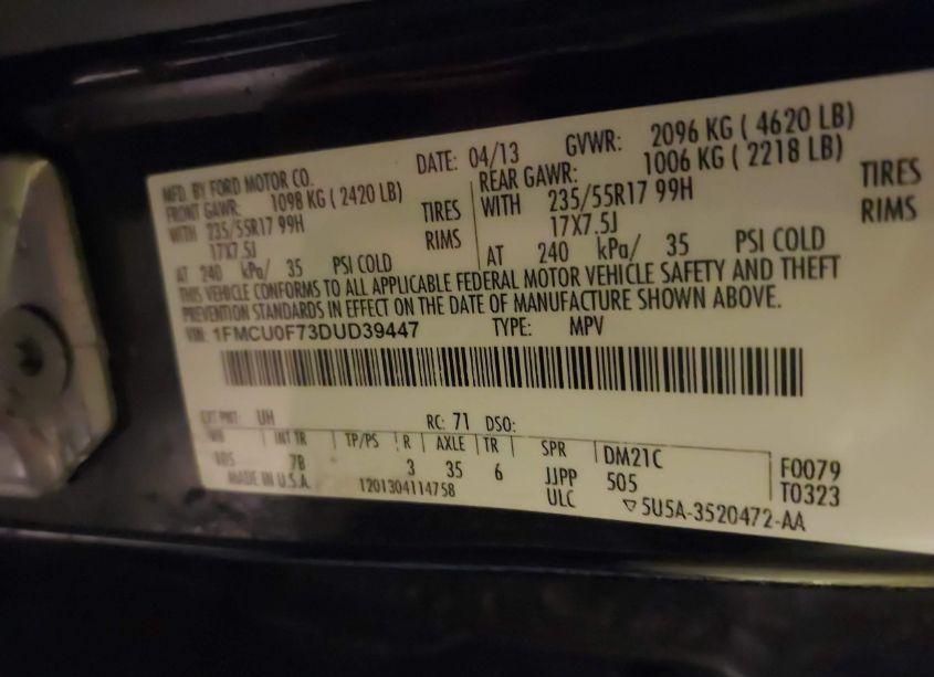 Photo 9 of 2013 Ford Escape S (VIN 1FMCU0F73DUD39447)