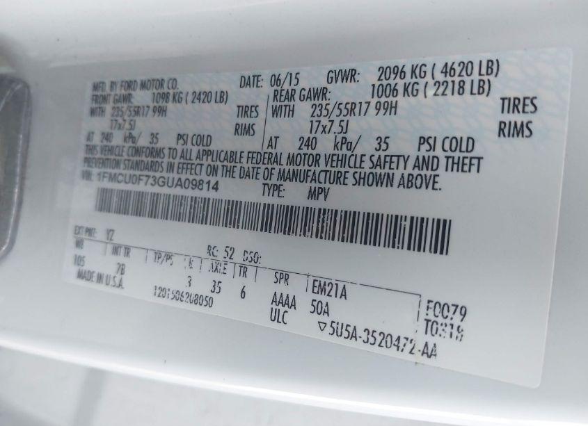 Photo 9 of 2016 Ford Escape S (VIN 1FMCU0F73GUA09814)