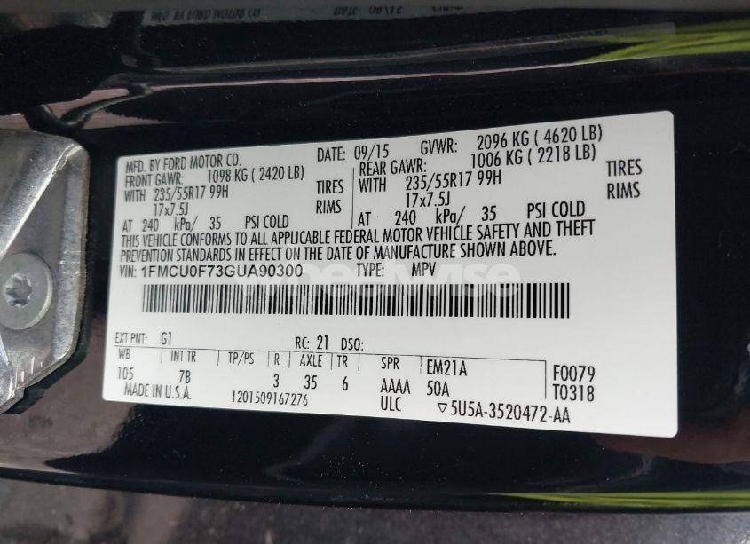 Photo 9 of 2016 Ford Escape S (VIN 1FMCU0F73GUA90300)