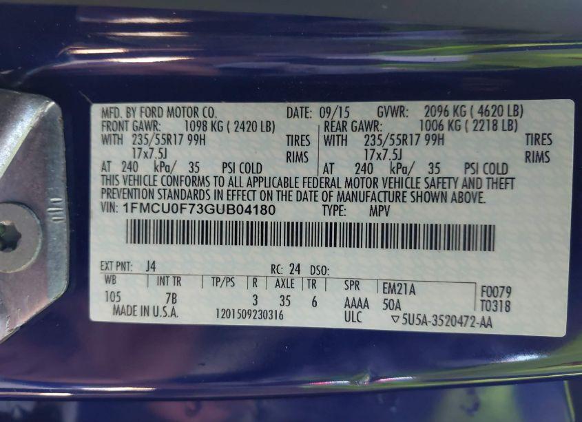 Photo 9 of 2016 Ford Escape S (VIN 1FMCU0F73GUB04180)