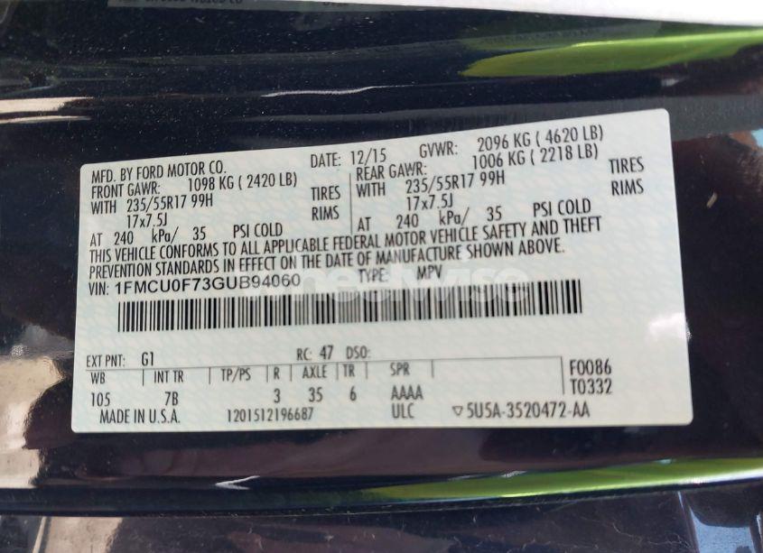 Photo 9 of 2016 Ford Escape S (VIN 1FMCU0F73GUB94060)