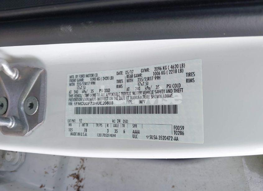 Photo 9 of 2017 Ford Escape S (VIN 1FMCU0F73HUE20888)