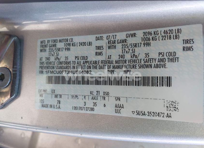 Photo 9 of 2017 Ford Escape S (VIN 1FMCU0F73HUE64082)