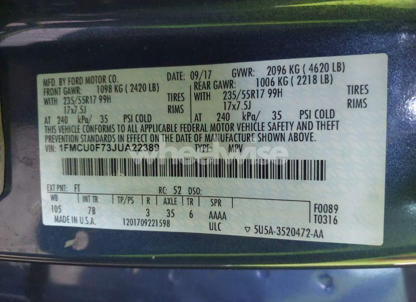 Photo 9 of 2018 Ford Escape S (VIN 1FMCU0F73JUA22389)