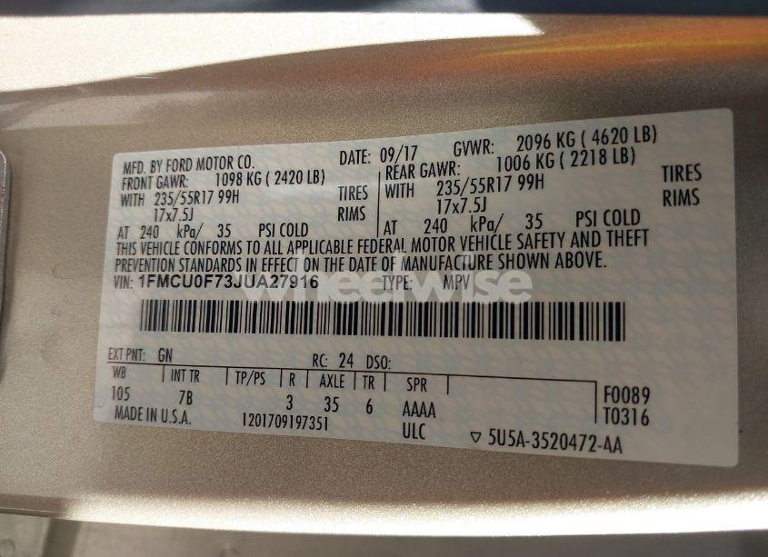 Photo 9 of 2018 Ford Escape S (VIN 1FMCU0F73JUA27916)