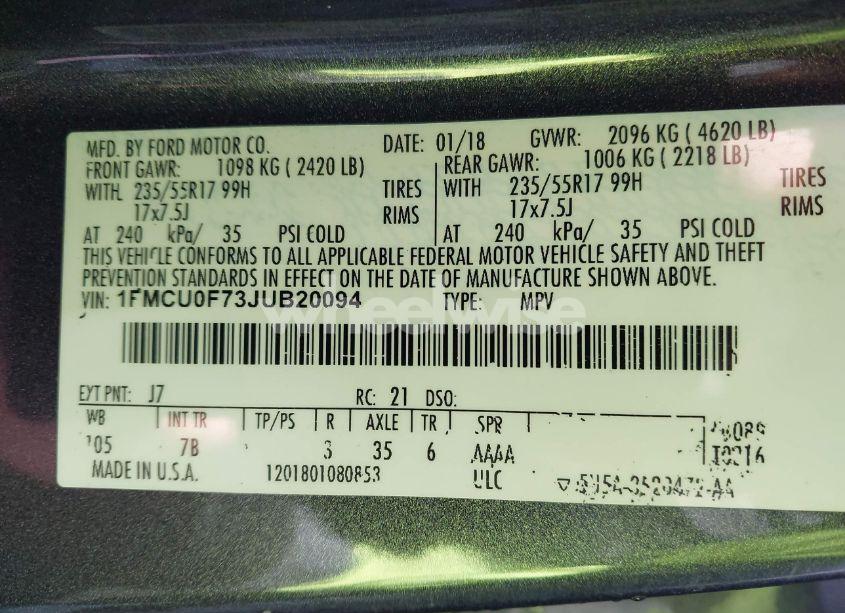 Photo 9 of 2018 Ford Escape S (VIN 1FMCU0F73JUB20094)