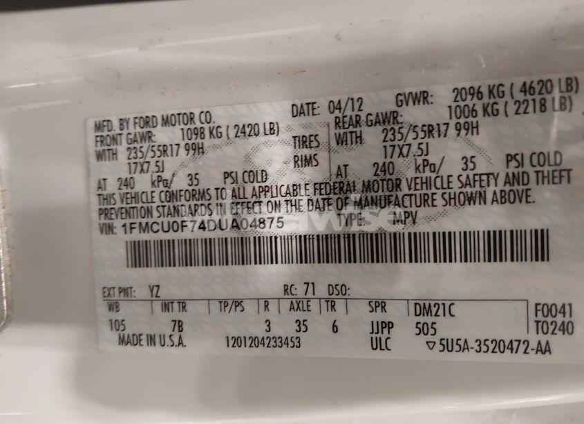 Photo 9 of 2013 Ford Escape S (VIN 1FMCU0F74DUA04875)