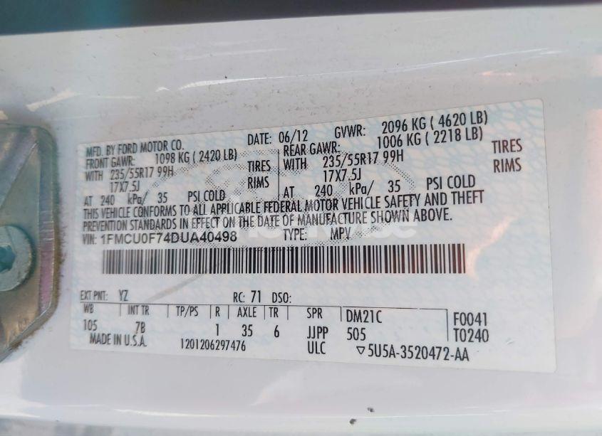 Photo 9 of 2013 Ford Escape S (VIN 1FMCU0F74DUA40498)