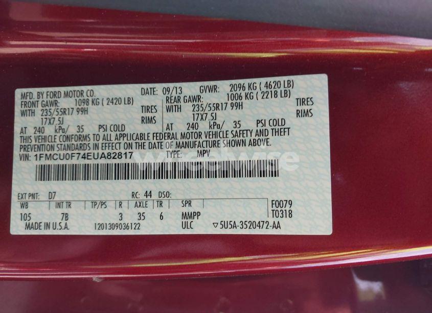 Photo 9 of 2014 Ford Escape S (VIN 1FMCU0F74EUA82817)