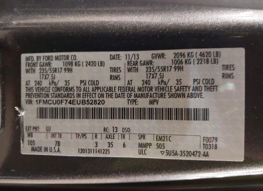 Photo 9 of 2014 Ford Escape S (VIN 1FMCU0F74EUB52820)