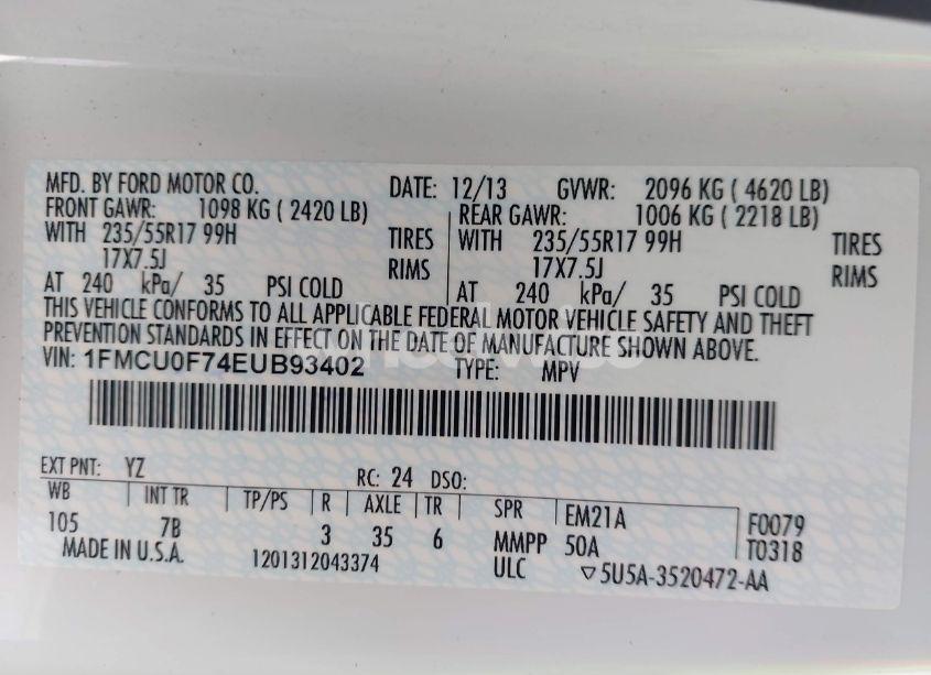 Photo 9 of 2014 Ford Escape S (VIN 1FMCU0F74EUB93402)