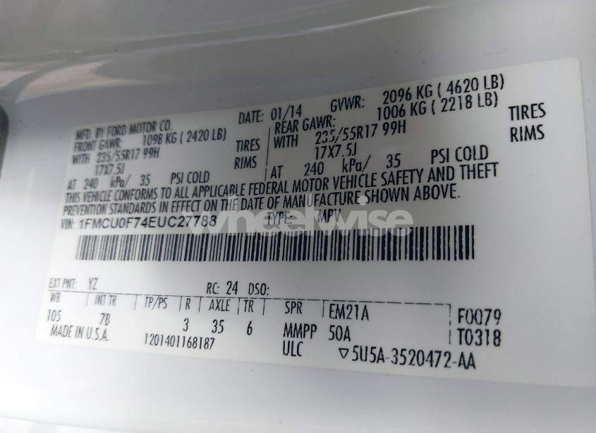 Photo 9 of 2014 Ford Escape S (VIN 1FMCU0F74EUC27788)