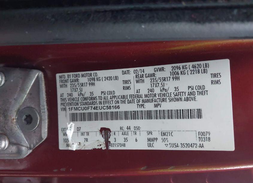 Photo 9 of 2014 Ford Escape S (VIN 1FMCU0F74EUC58166)