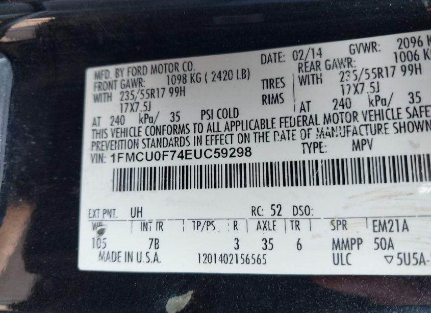 Photo 9 of 2014 Ford Escape S (VIN 1FMCU0F74EUC59298)