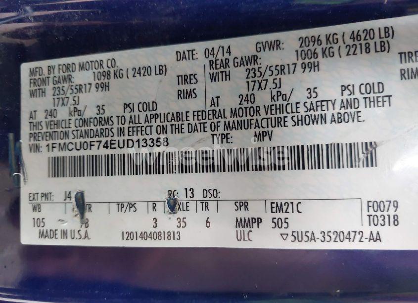 Photo 9 of 2014 Ford Escape S (VIN 1FMCU0F74EUD13358)