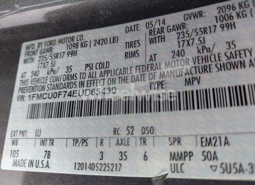 Photo 9 of 2014 Ford Escape S (VIN 1FMCU0F74EUD65430)