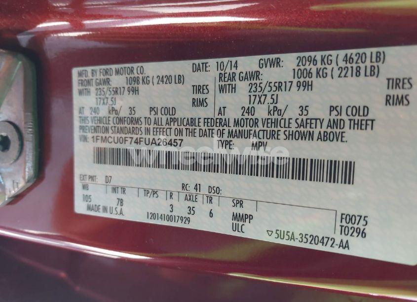 Photo 9 of 2015 Ford Escape S (VIN 1FMCU0F74FUA26457)